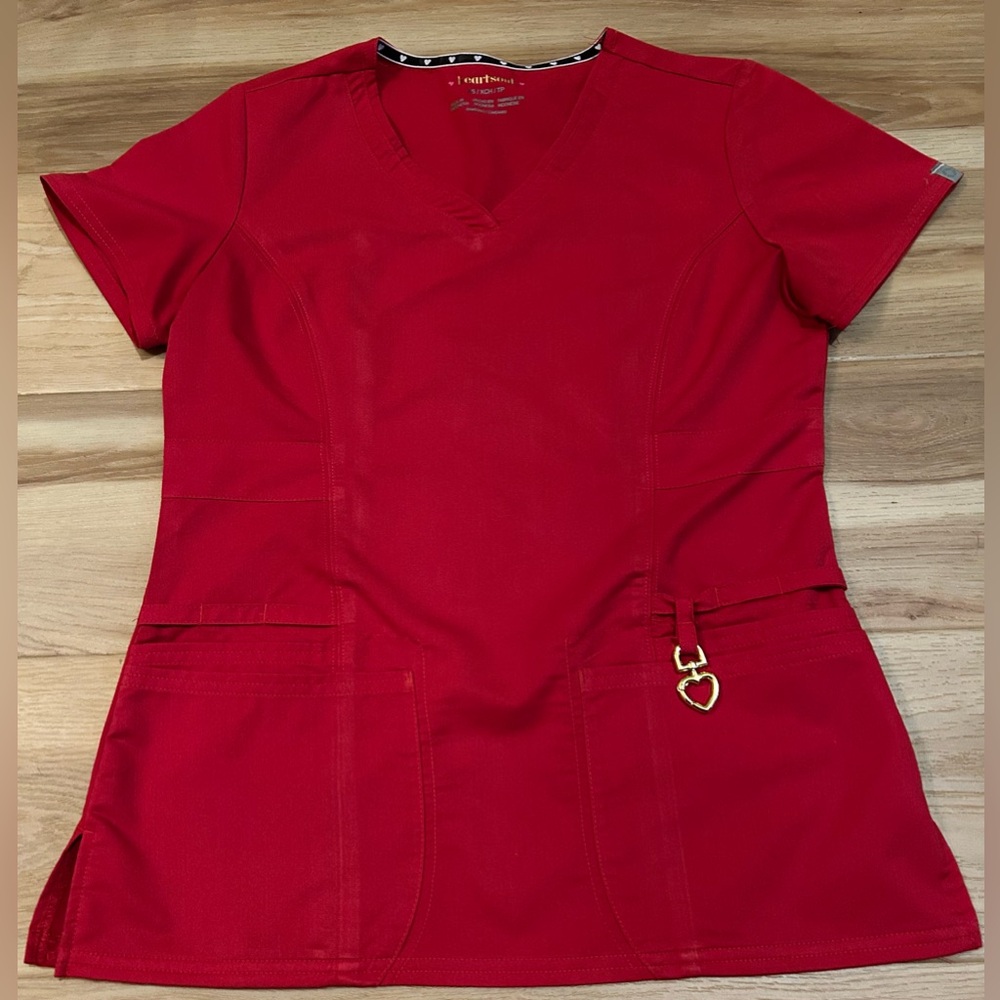 HeartSoul Red V-Neck Medical Scrub Top with Heart Charm